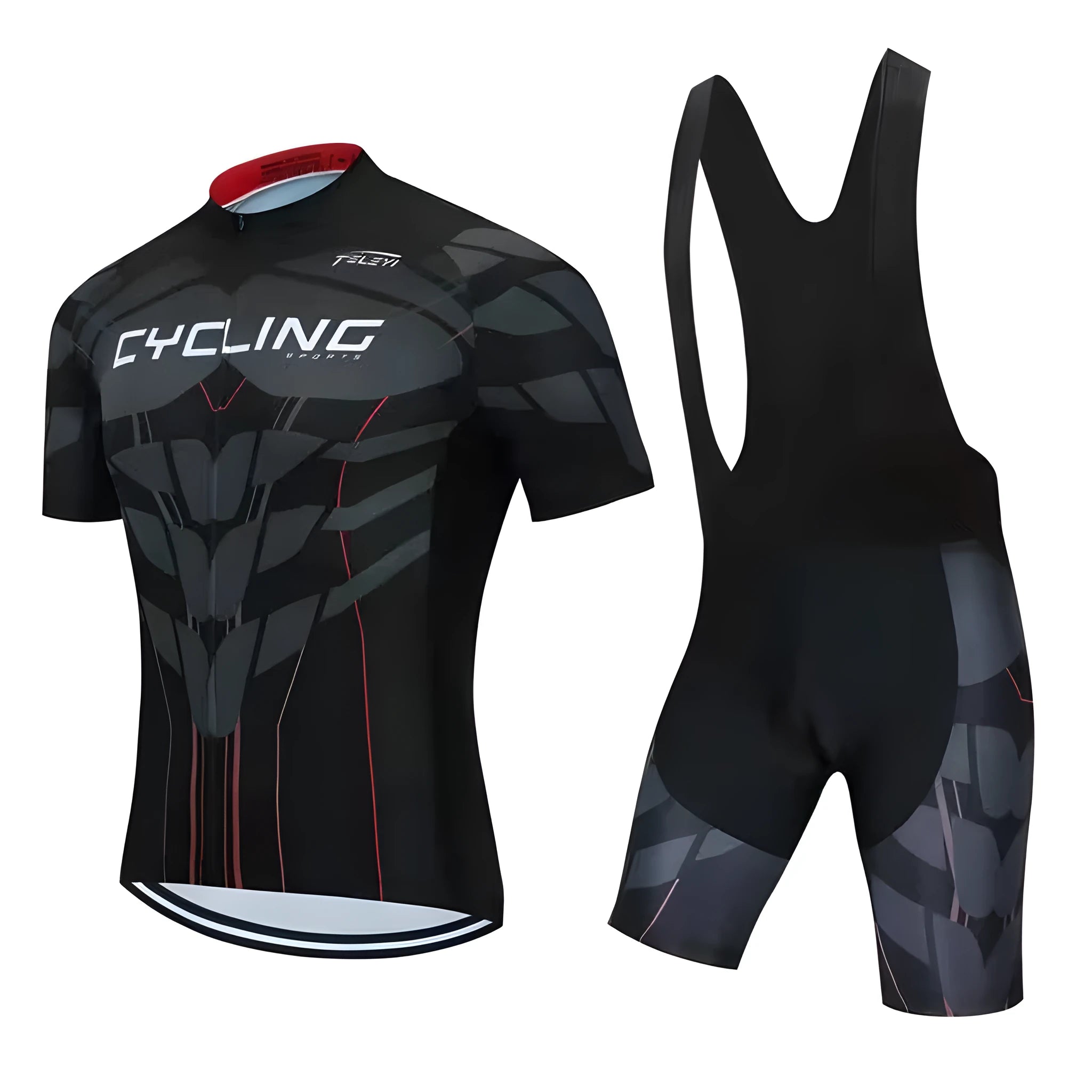 A short-sleeved cycling jersey and pants set for men and women, shown in one of seven available colour styles.