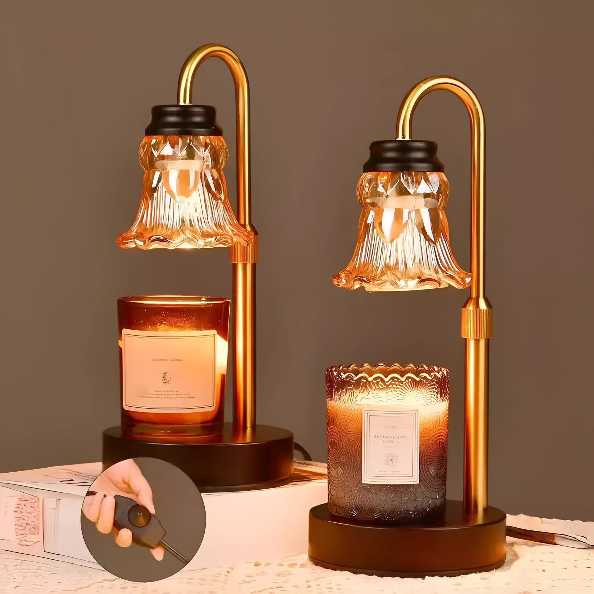 Bamboo aromatherapy wax melting lamp measuring 30.5cm maximum height
