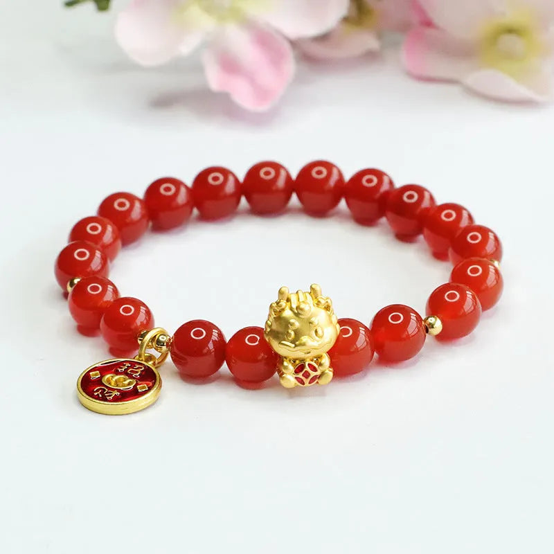 Red agate bead bracelet for Chinese zodiac dragon, beads are 8mm.