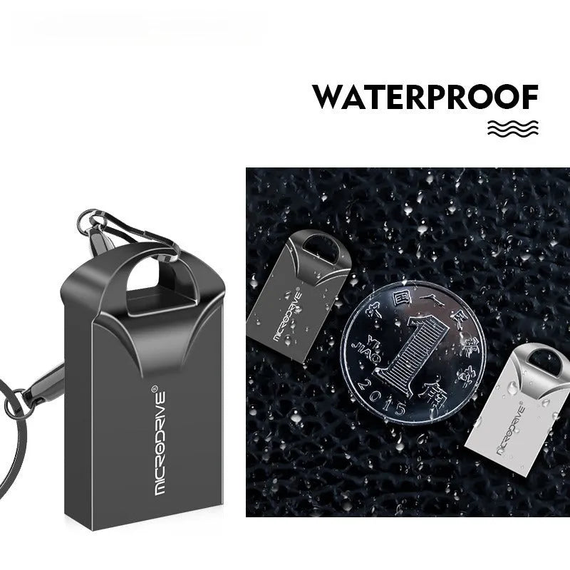 Mini metal USB flash drive in black and silver colours showing compact 23x12x8mm dimensions