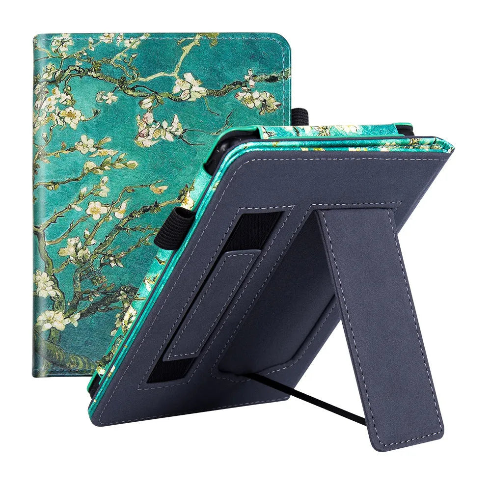 Kindle Paperwhite 11 leather case with wrist bracket showing calf leather exterior