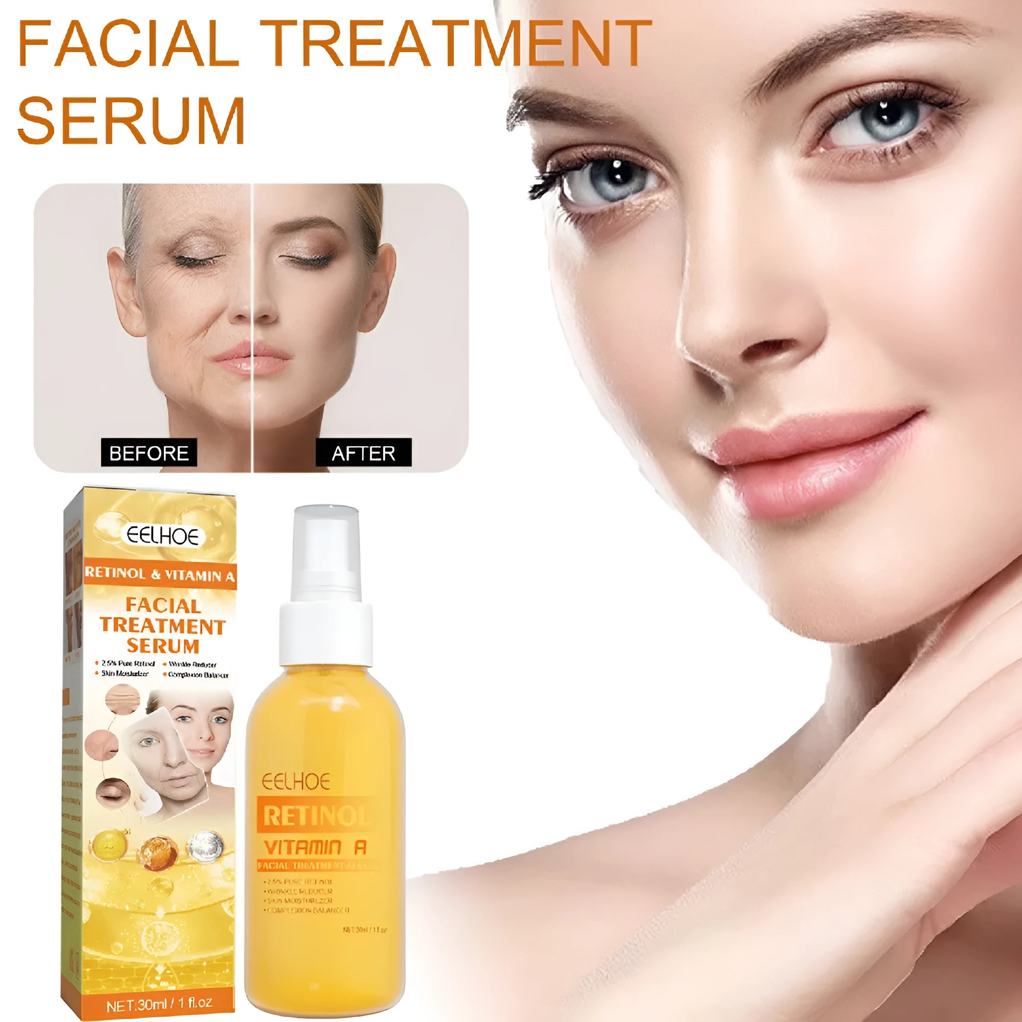 30ml Retinol Anti-Wrinkle Essence Spray in boxed packaging with spray mechanism