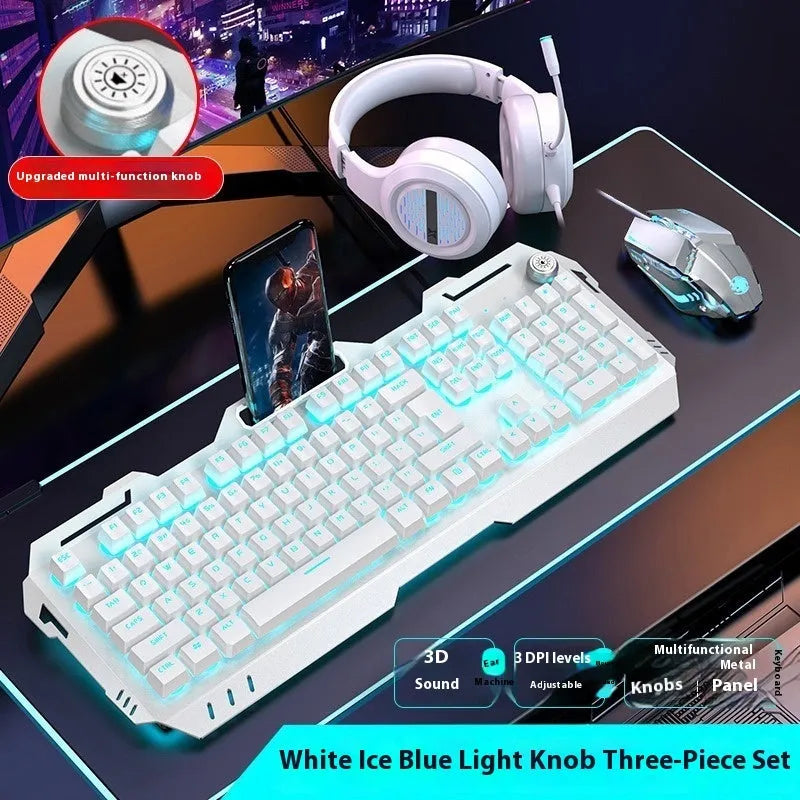Aluminium mechanical-feel keyboard with control knob in silver black or metal grey colour with RGB lighting