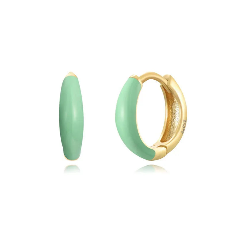 Geometric U-shaped silver earrings with an oval epoxy resin centre in a choice of seven colours.