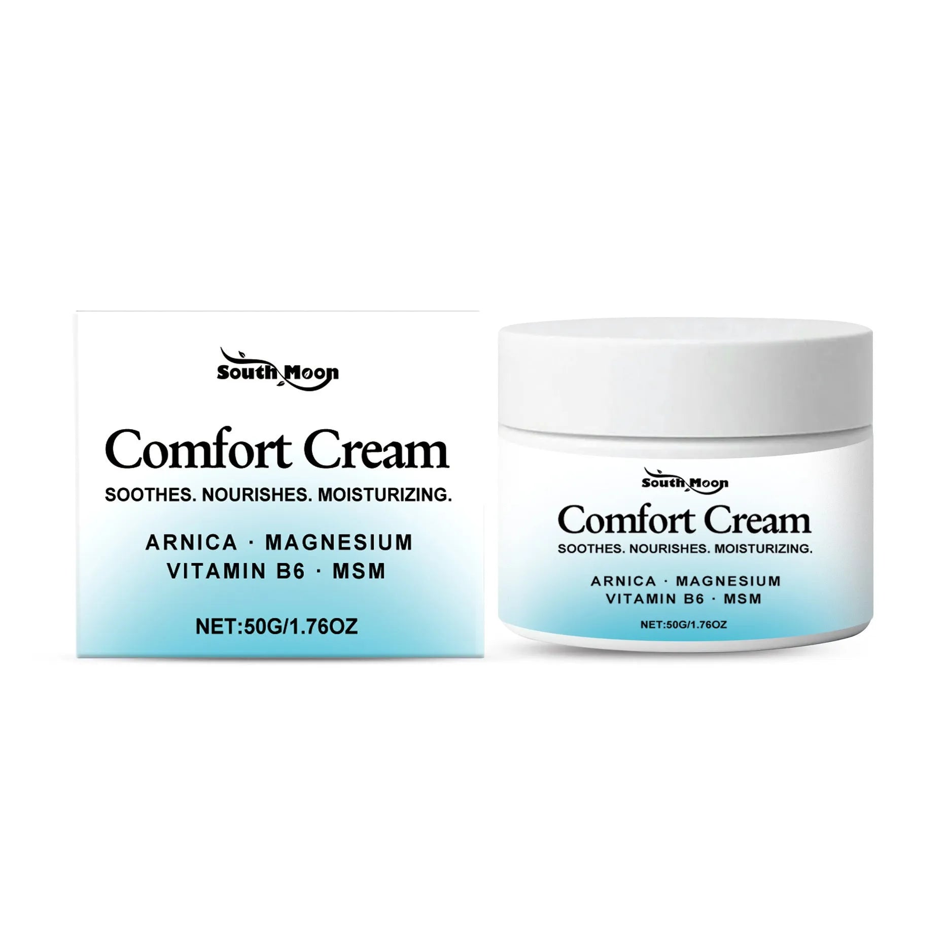 50g jar of gentle moisturising cream with Shanjinchehua extract and menthol for body skincare