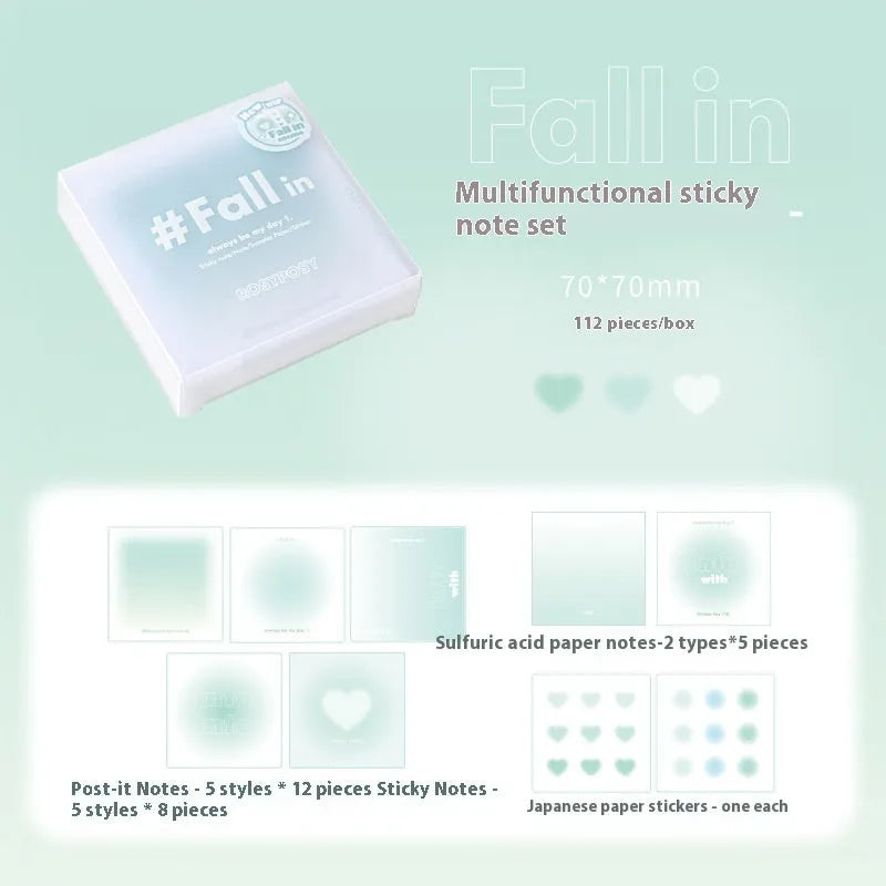 70mm square multifunctional notepad with gradient parchment design in blush, green, purple, or blue