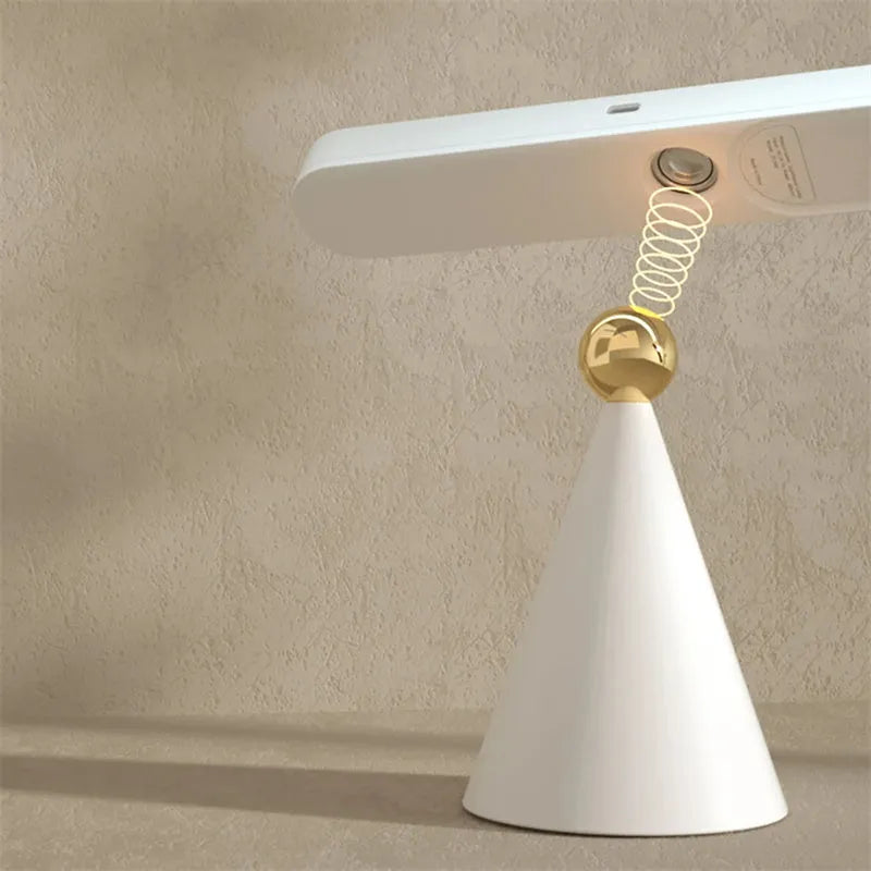 Geometric wireless table lamp with magnetic base in khaki colour