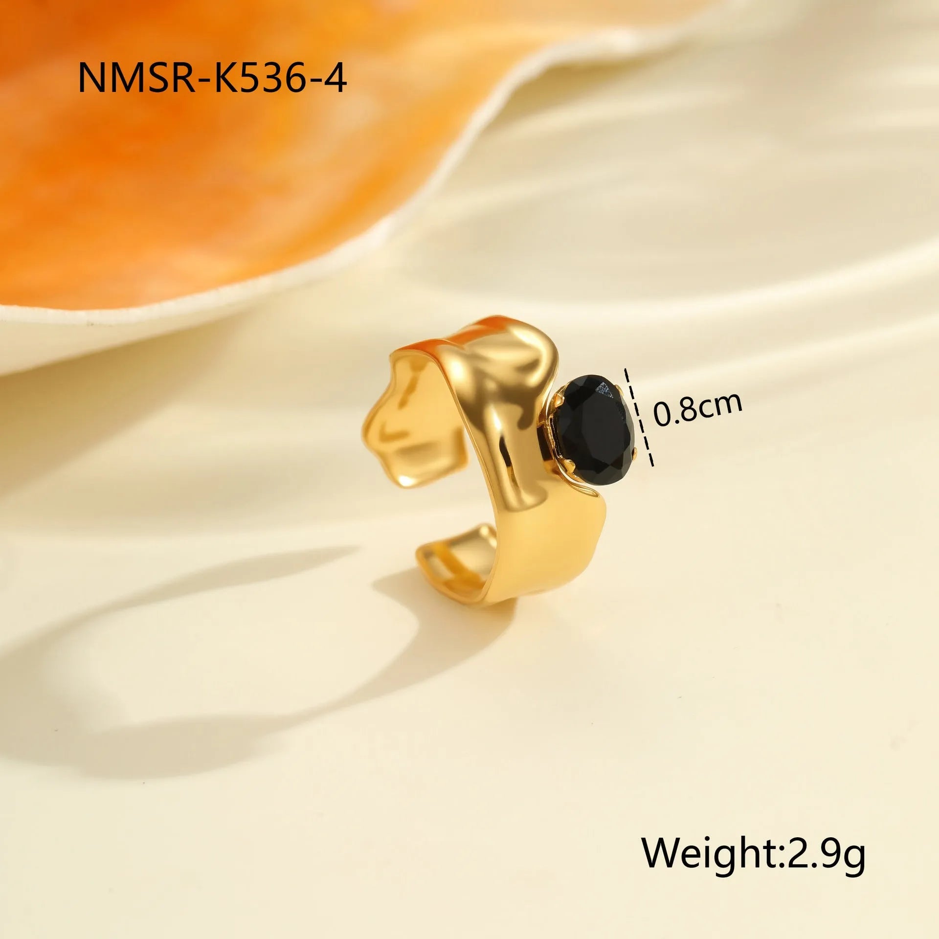 Geometric zircon ring with open mouth adjustable design in stainless steel