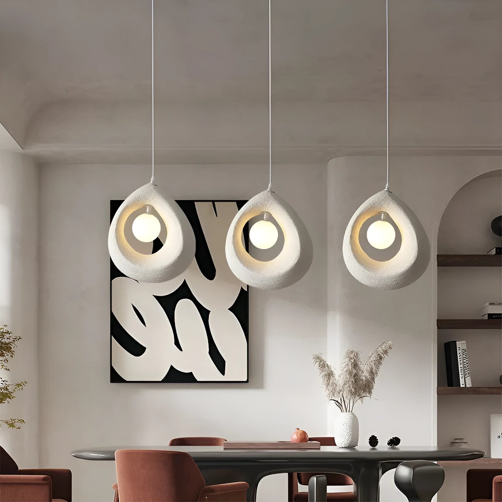 Sili Style retro modern pendant ceiling light with large milky white cylindrical shade