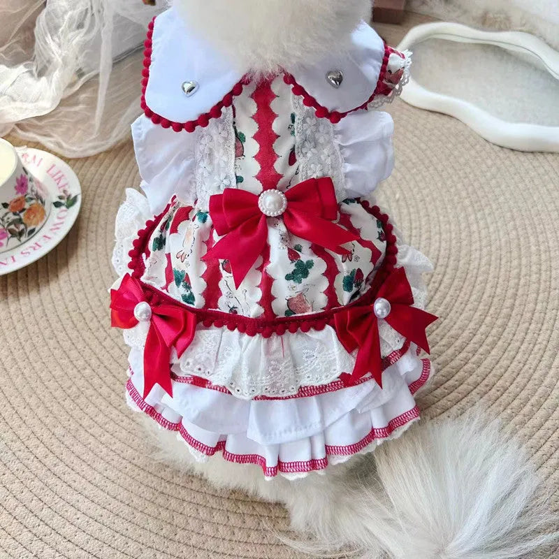 Rabbit skirt colour princess style polyester dog dress showing size options from XS to XL