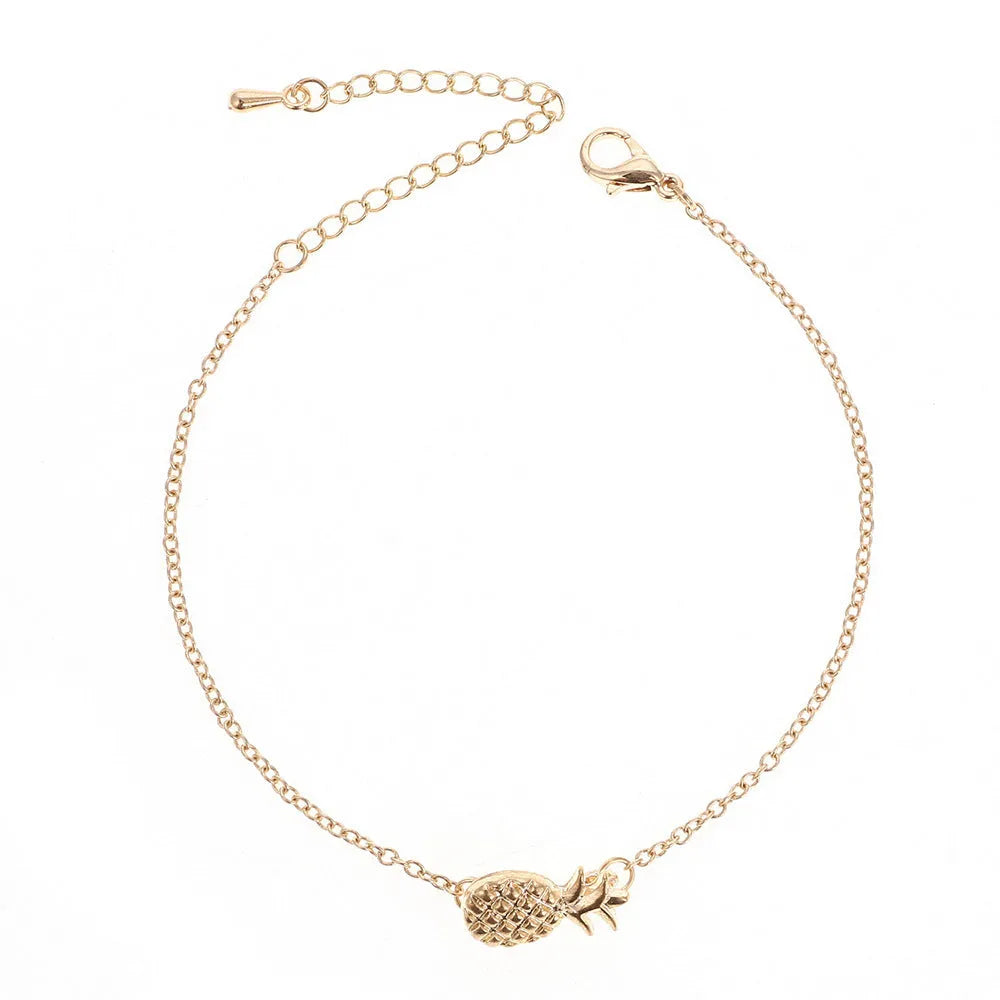 Women's alloy bracelet with a simple pineapple shape in gold or silver finish.