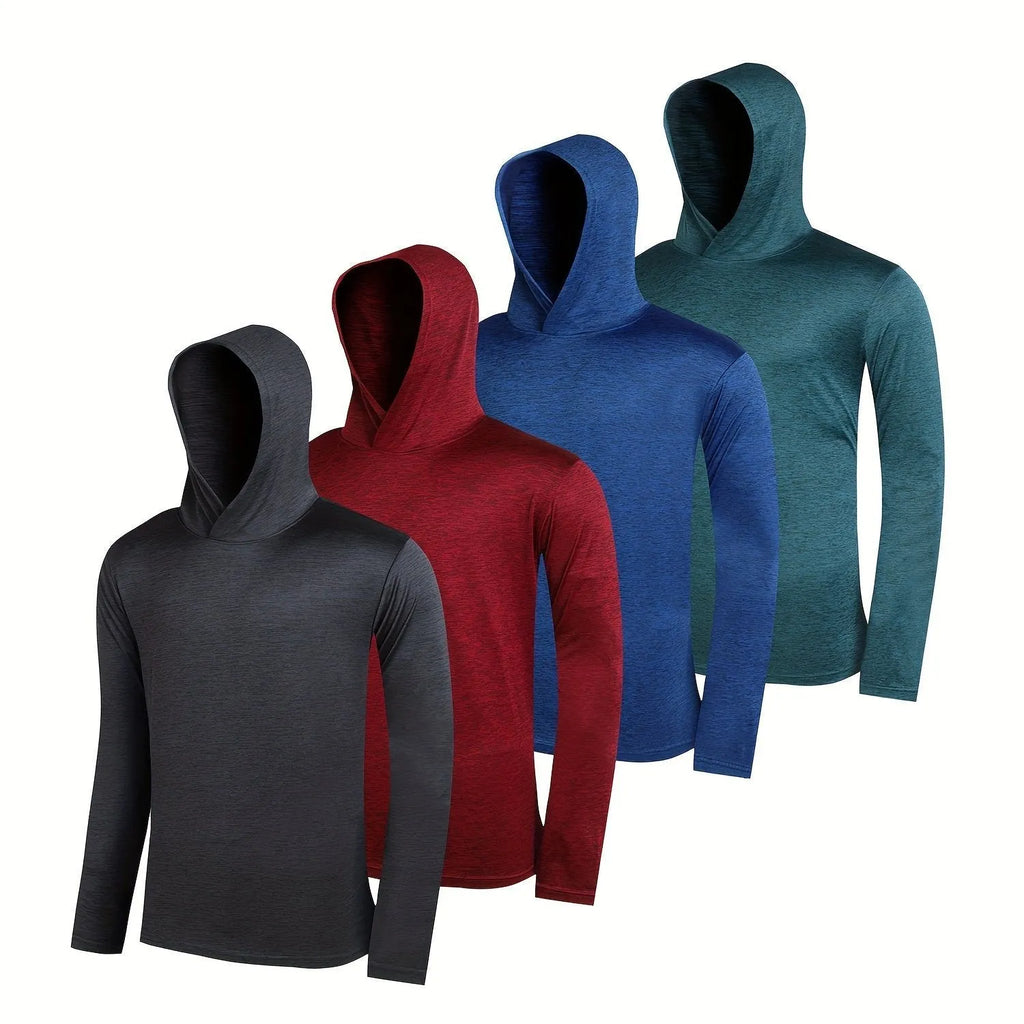 4-piece men's lightweight polyester hoodie set displayed in multiple colour options with size range S to XXXL