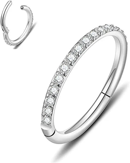 A seamless stainless steel nose ring hoop showing gold and rose gold electroplated colour options.