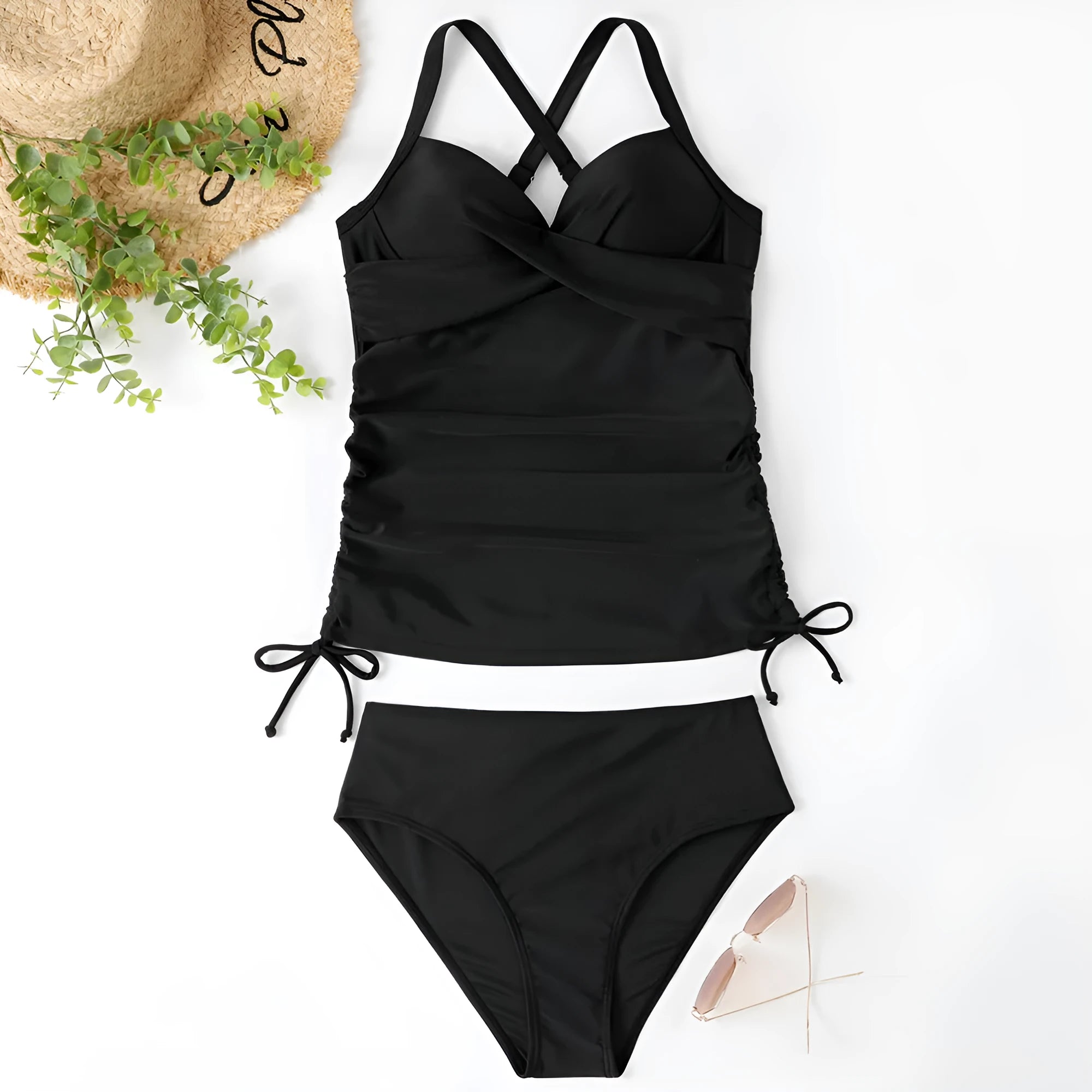 Women's high waist slim fit nylon bikini set in leopard print for swimming