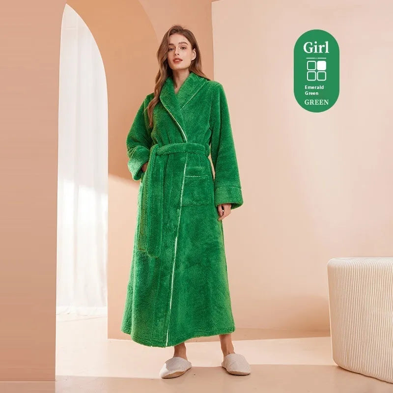 Thickened flannel couple's bathrobe set for winter in multiple colour options