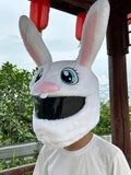 White plush rabbit head decorative cover for electric motorcycle helmet
