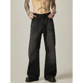 Black American retro straight-leg jeans with loose fit and zipper fly closure