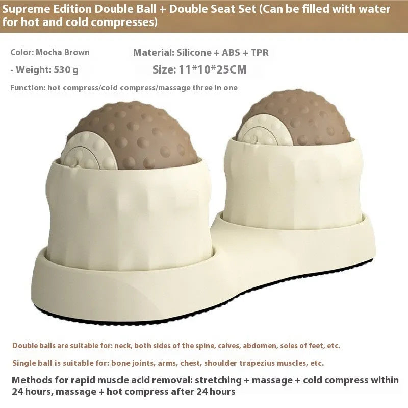 Massage ball set for cold and hot compress therapy in green and brown colours