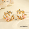 18K stainless steel flower petal stud earrings with electroplated diamond-colour finish