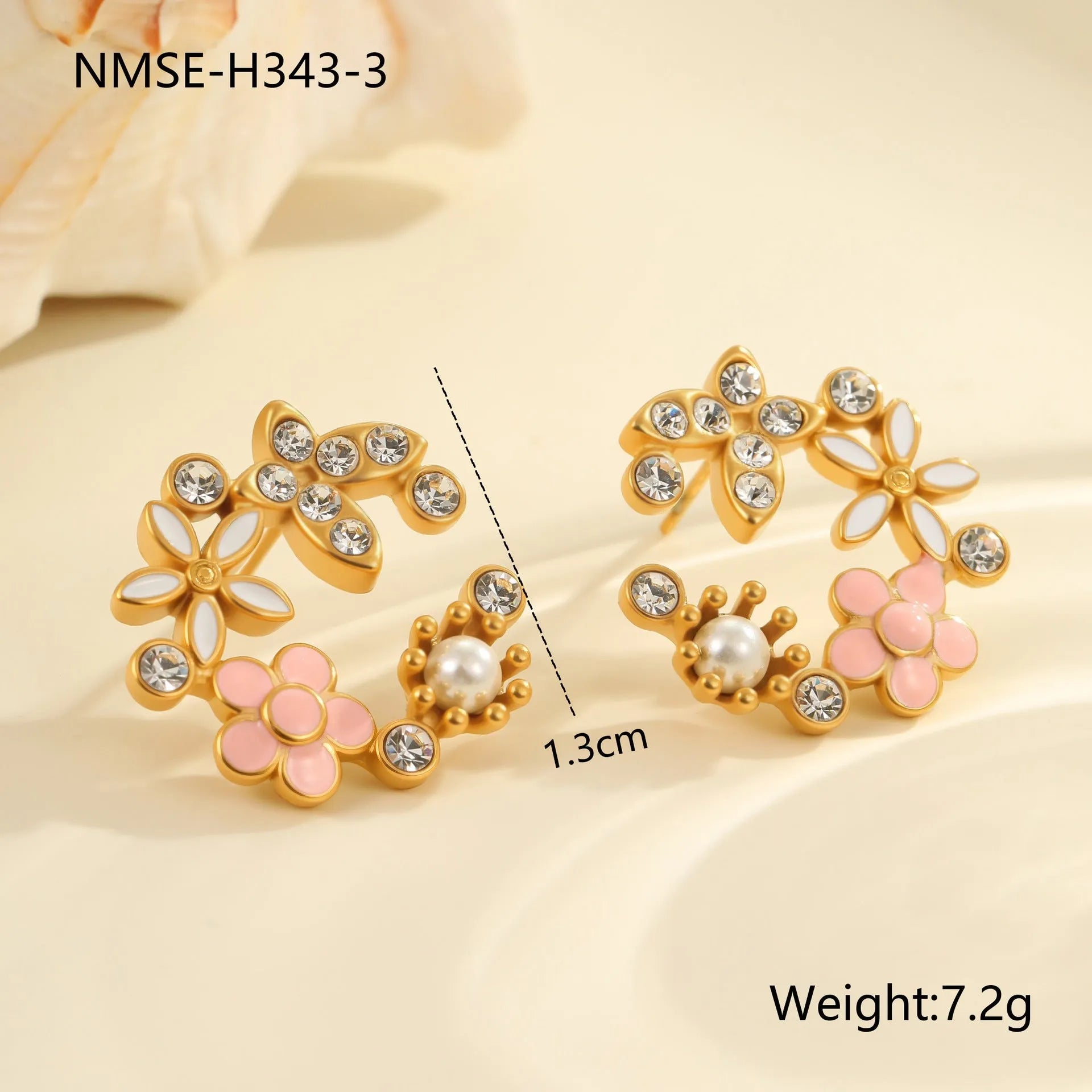 18K stainless steel flower petal stud earrings with electroplated diamond-colour finish