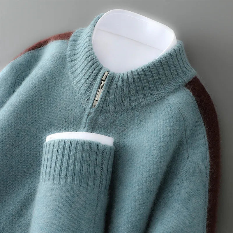 Half zip round neck wool sweater in slim fit for plus size available in four colours