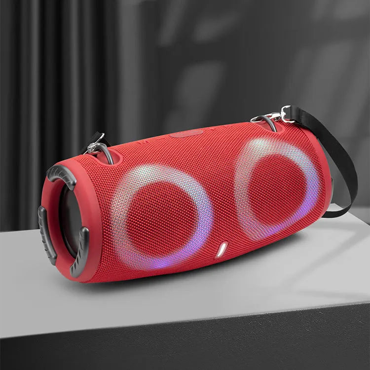 War Drum portable Bluetooth speaker with RGB coloured lights in black, blue, red, silver grey, or camouflage.