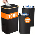 Black bamboo laundry basket with removable lid showing double inner pockets and Oxford cloth material
