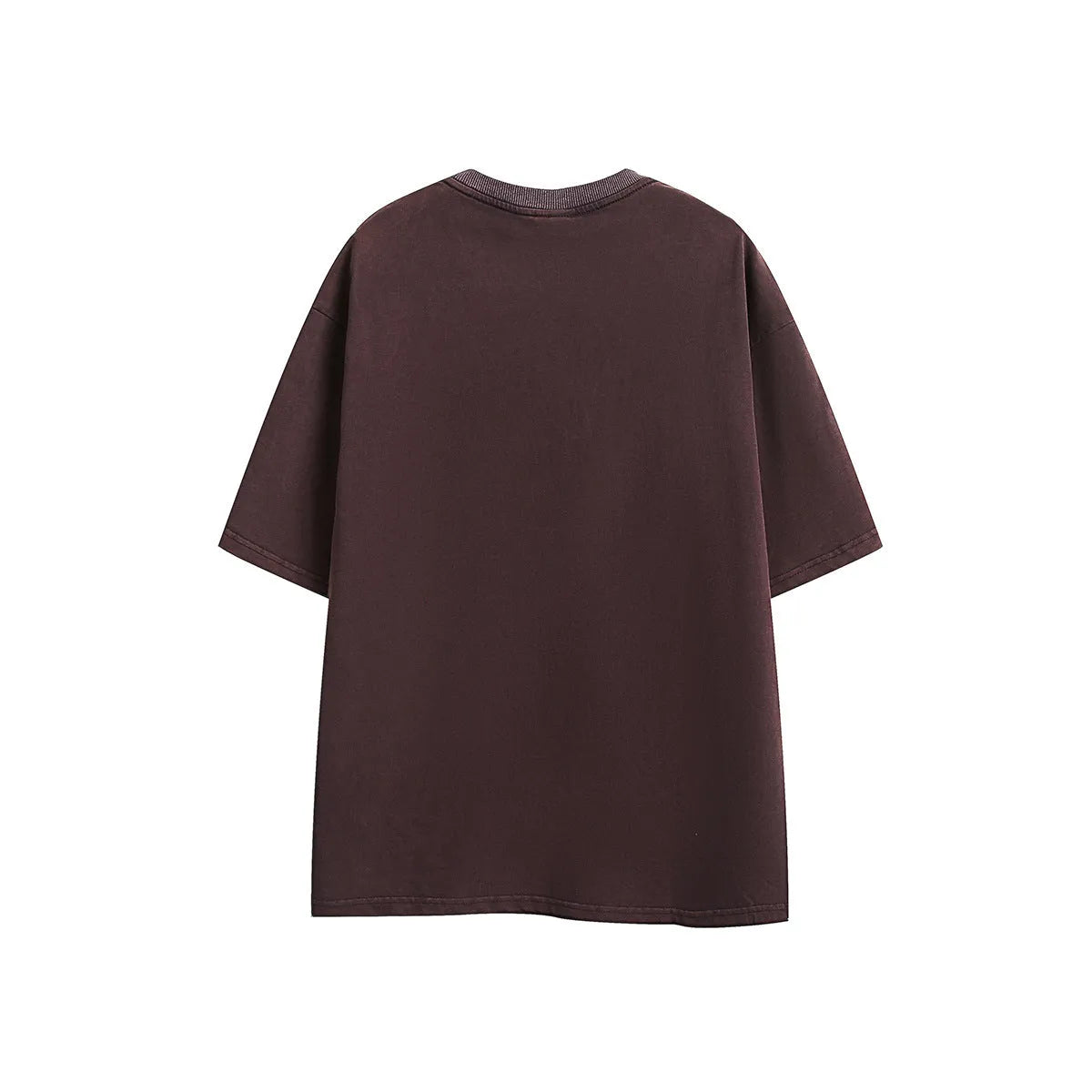 Purple loose-fit cotton t-shirt with embroidered detailing and a washed retro look on a hanger.