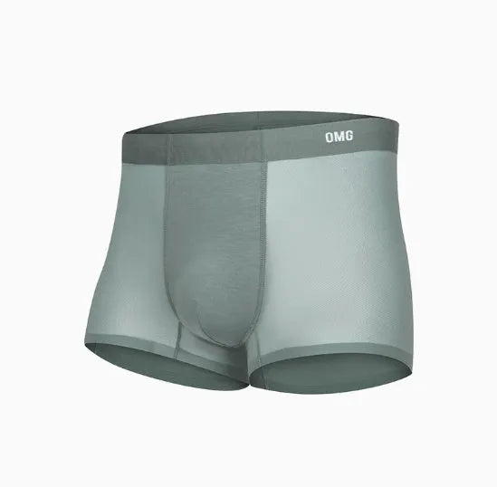 Men's lightweight seamless antibacterial sports underwear shown in black, blue, green, and silver colour options.