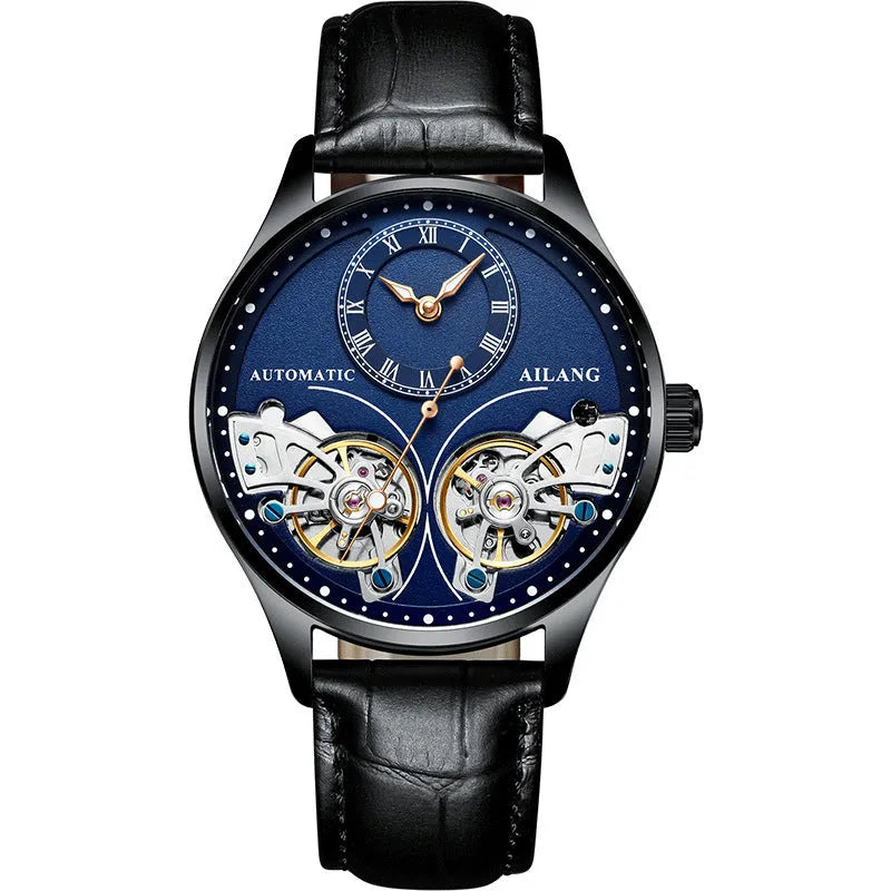 Automatic tourbillon moon phase watch with titanium case and metal face