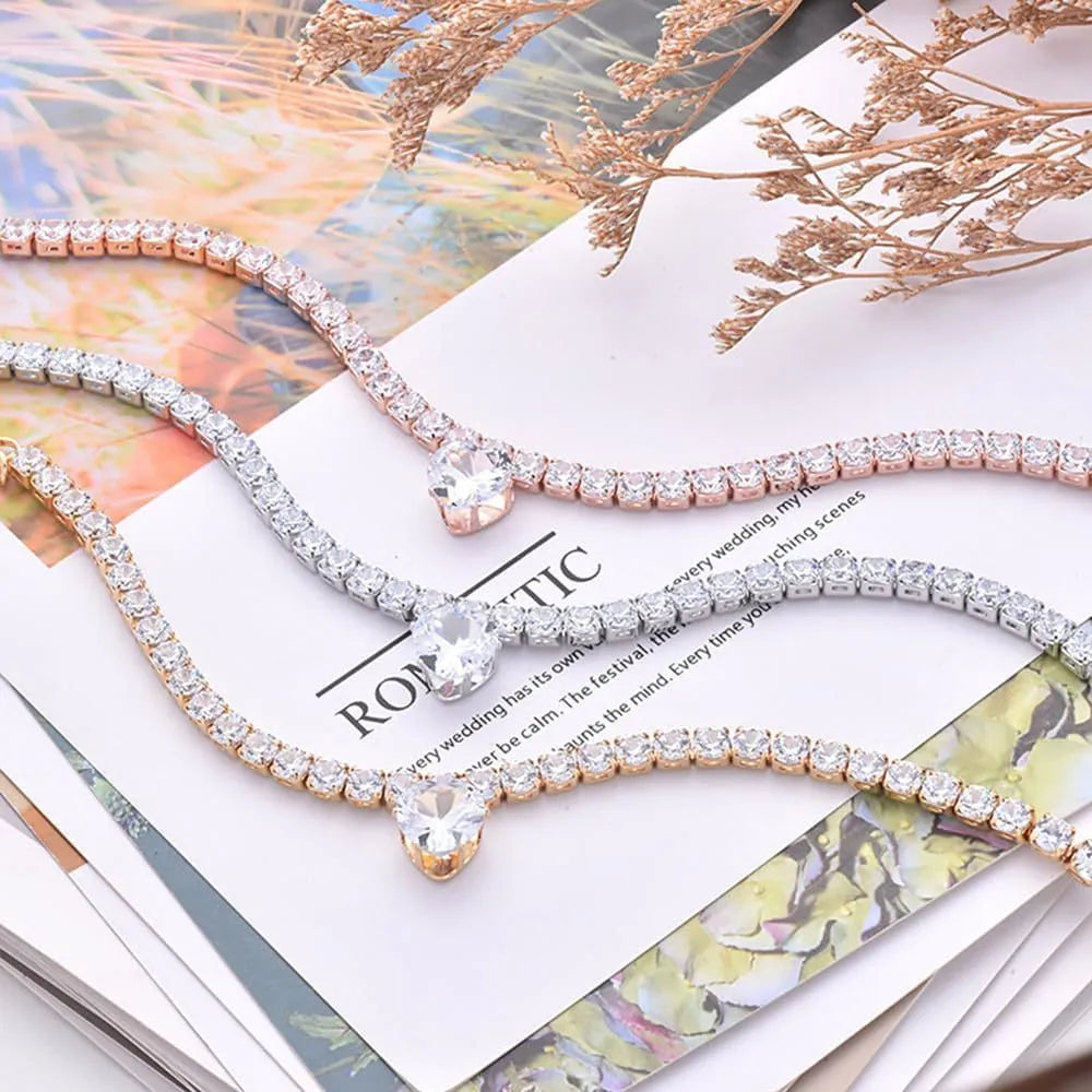 Rhinestone heart shaped dog and cat collar in gold, platinum, or rose gold with adjustable sizing