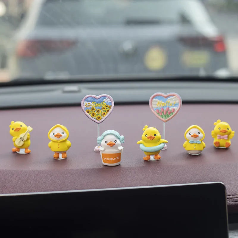 PVC duckling car decoration set with six cartoon ducks and welcome sign for vehicle interiors