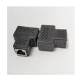 RJ45 network cable splitter adapter in multiple colours, showing one input and two output ports.