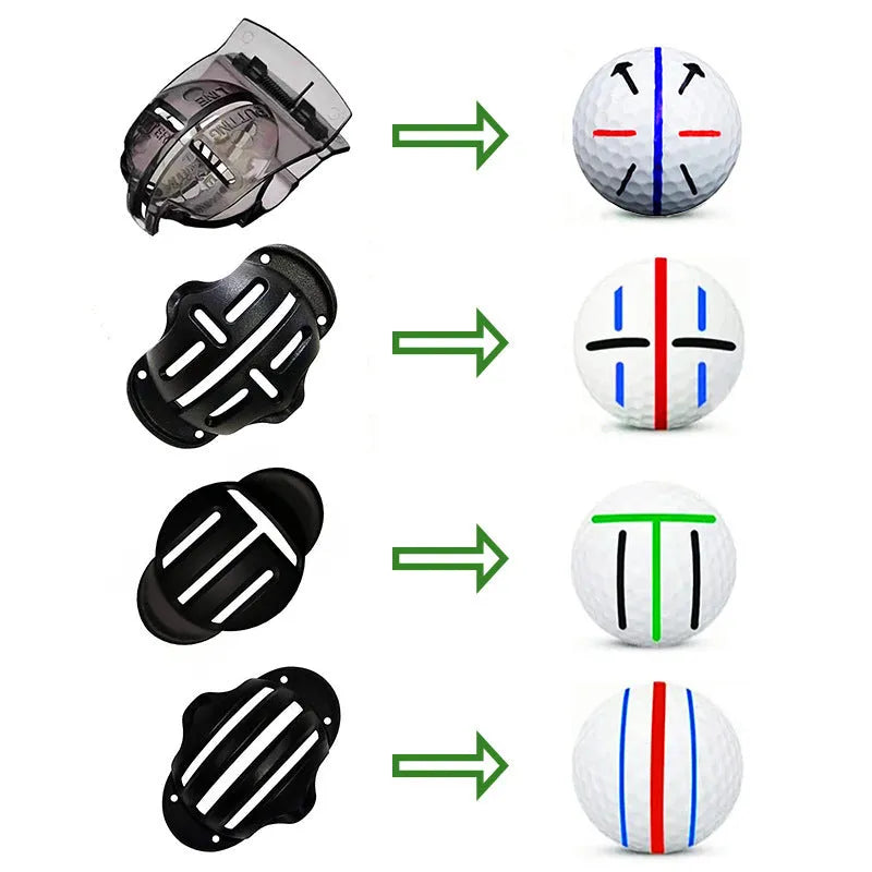 Golf putter alignment tool with plastic scriber markers and drawing pens for practice green line marking