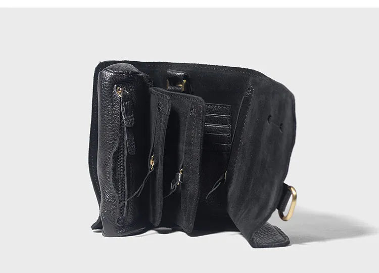 Handmade cow leather vintage bifold wallet in black or dark brown with tape extraction closure