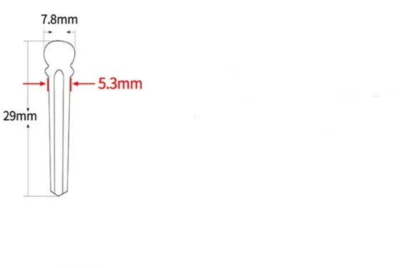 Set of six matt black ebony guitar string nails with 5.3mm bayonet diameter.