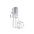Blue portable plastic dog water cup with attached drinking bowl for outdoor use