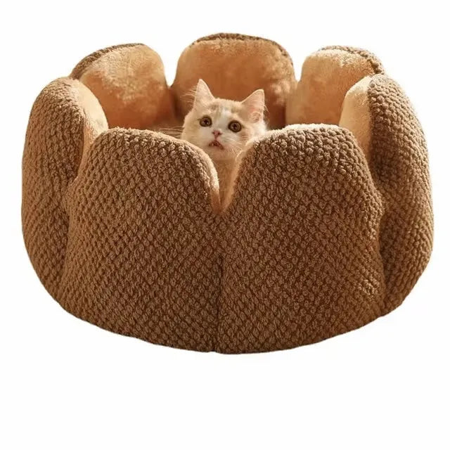 Green cactus petal shaped pet bed with non-slip bottom for cats and small dogs