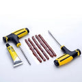 Vacuum tyre repair tool set with tyre repair probe, rubber strips, and tyre glue for car and motorcycle puncture repairs