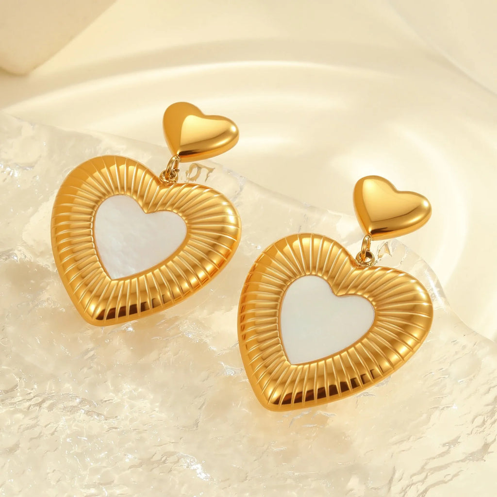 Gold electroplated stainless steel heart fritillary earrings with romantic design for women