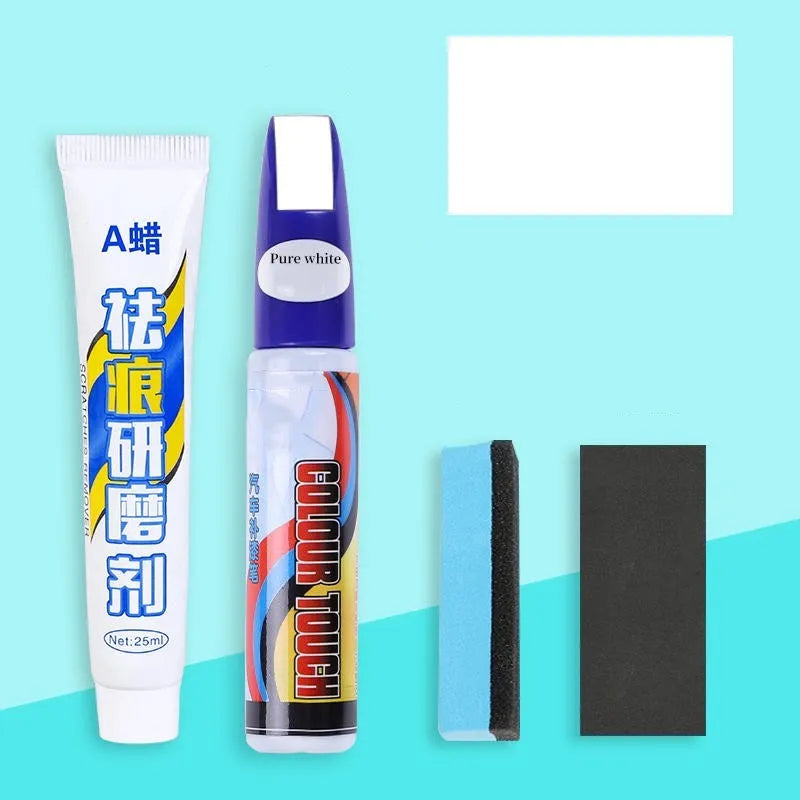 Automotive paint repair pen scratch repair fluid 4-piece set with touch-up pen, wax, sponge and sandpaper
