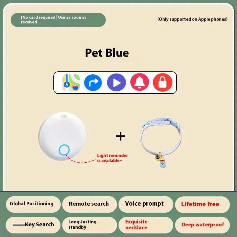 A white GPS pet tracker device attached to a black dog collar on a grass background.