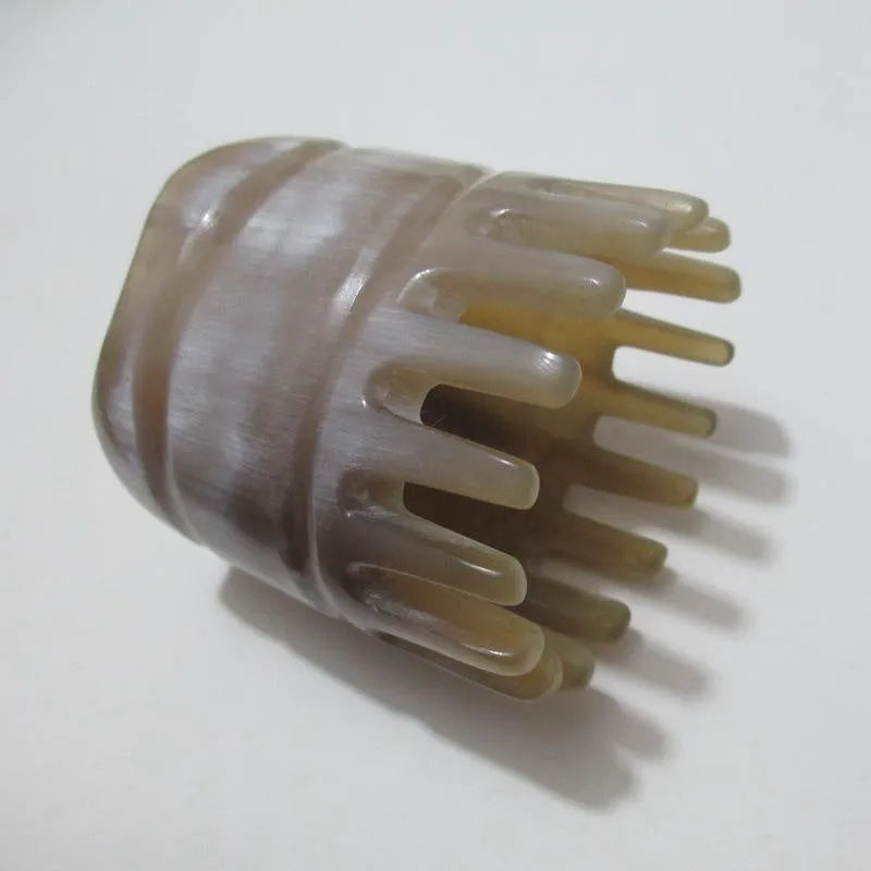 Traditional buffalo horn head meridian massage comb with wide teeth for scalp stimulation