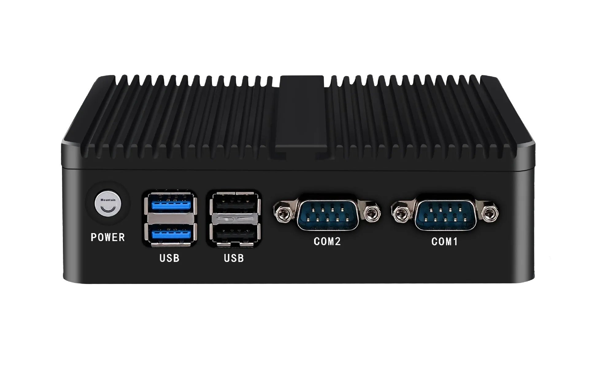 Compact fanless industrial control mini-host with metal chassis measuring 13.6x12.7x4cm