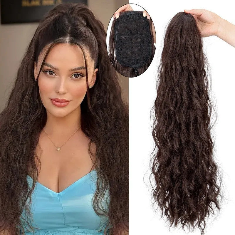 Synthetic water ripple curly hair extension with fluffy corn curler texture in multiple colour options