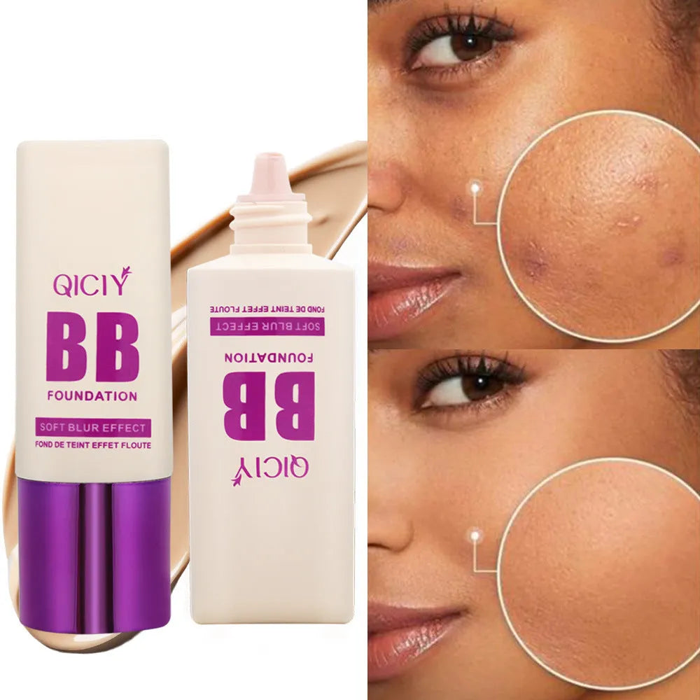 Feeding bottle design BB cream liquid foundation with brightening repair, showing 10 shade options.