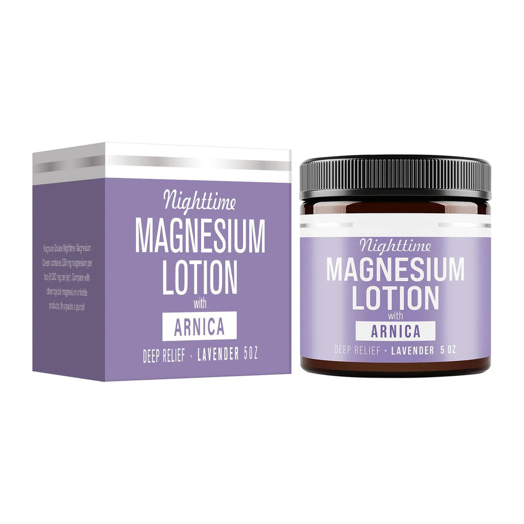 Square 7.1cm jar of Magnesium Body Butter Cream 150ml with shea butter and grape seed oil.