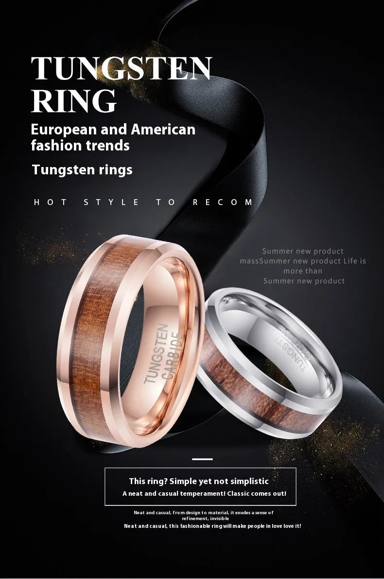 Men's U-shaped ring in 8mm rose gold or steel colour finish made from Ugyen material.