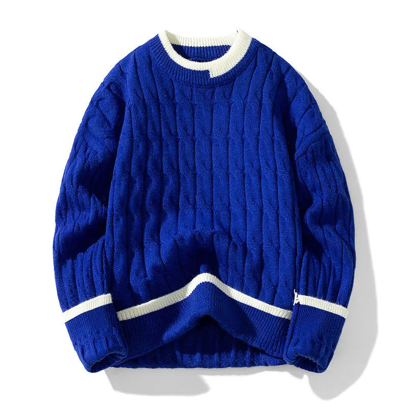 Men's two-piece acrylic sweater set with loose pullover and matching bottoms in winter sports style