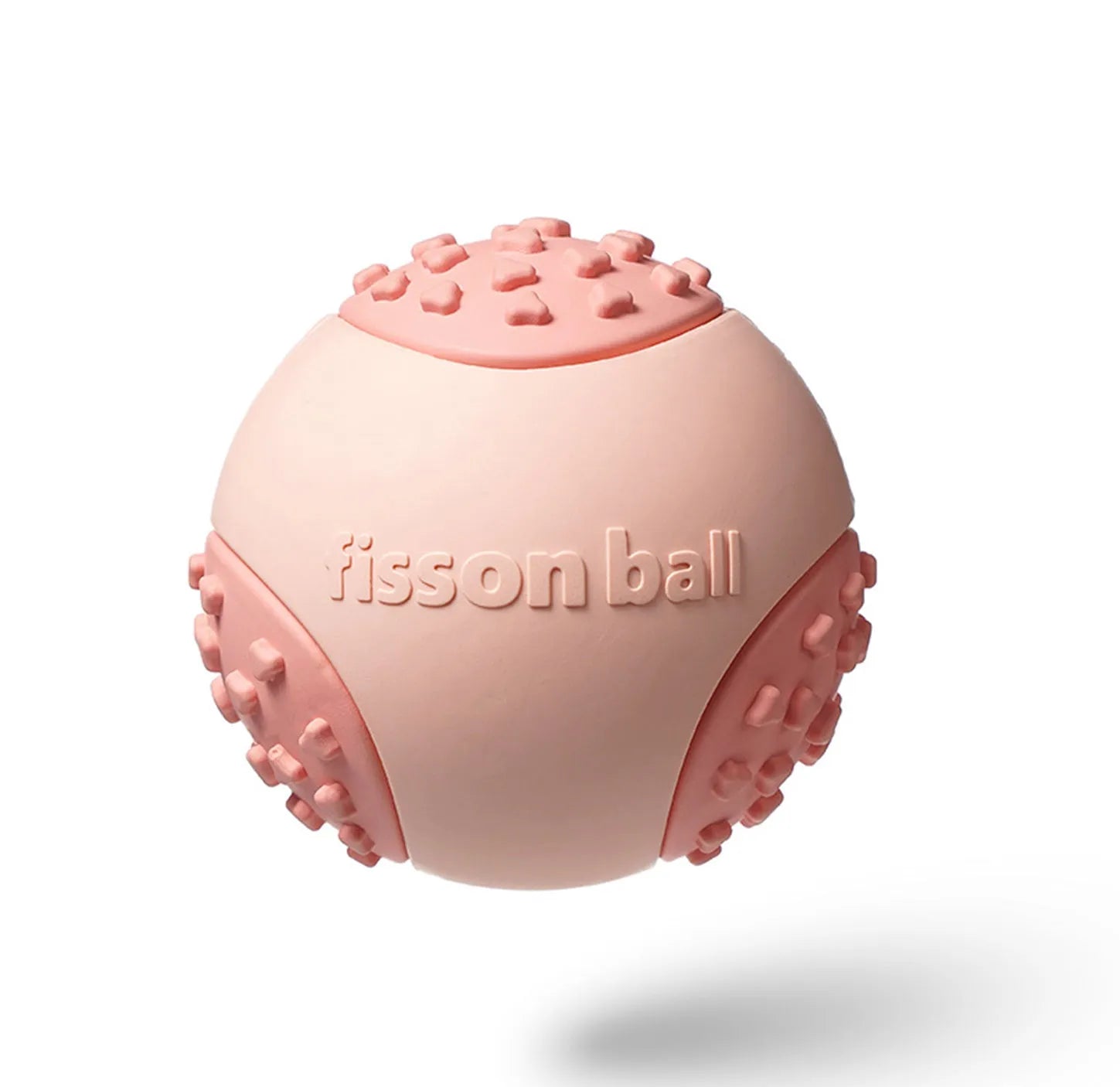 Green and pink interactive rolling ball dog toy 64mm diameter on a neutral background.
